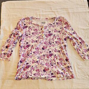 Purple Flower Top 3/4 Sleeve